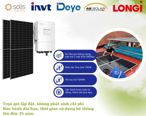 Hệ thống điện mặt trời hybrid 3P công suất 15,8kWp, Lưu trữ 10kWh