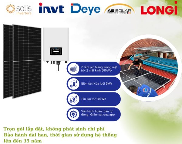 Hệ thống điện mặt trời Hybrid công suất 5,2kWP, Lưu trữ 10kWh