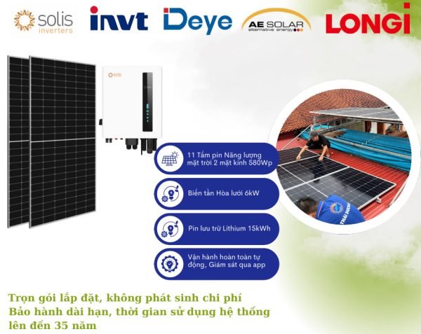 Hệ thống điện mặt trời Hybrid công suất 6,4kWp, Lưu trữ 15kWh