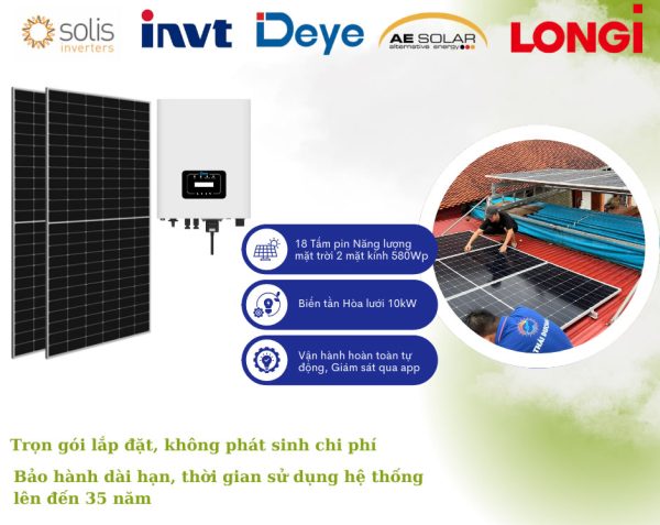 Hệ thống điện mặt trời hòa lưới 3P công suất 10,4kWp