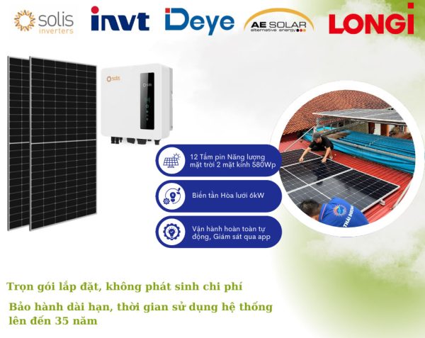 Hệ thống điện mặt trời hòa lưới công suất 6,96kWp