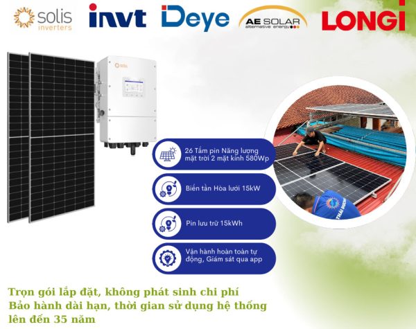 Hệ thống điện mặt trời hybrid 3P công suất 15,8kWp, Lưu trữ 15kWh