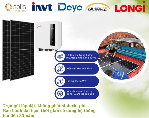 Hệ thống điện mặt trời Hybrid công suất 8,12kWp, Lưu trữ 5kWh