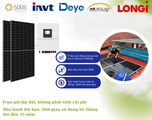 Hệ thống điện mặt trời Hybrid công suất 5,2kWP, Lưu trữ 5kWh