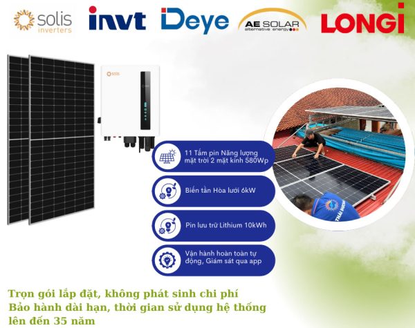 Hệ thống điện mặt trời Hybrid công suất 6,4kWp, Lưu trữ 10kWh