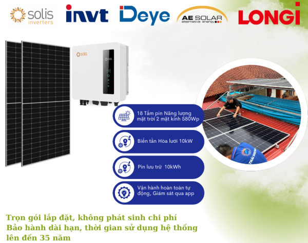 Hệ thống điện mặt trời Hybrid 3P công suất 10,4kWp, Lưu trữ 10kWh